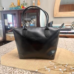 Tiffany &‎ Fred France Black All Leather Zip Small Tote Handbag Minimalist Chic